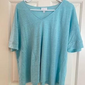 J.Jill Blue Linen Short Sleeve Shirt